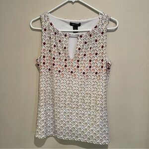 💙White House Black Market sleeveless tan white & pink top blouse stylish chic